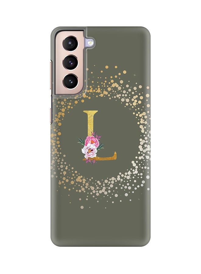 Stylizedd Monogram Slim Cover for Samsung Galaxy S21 Plus 5G Case Custom Initials Letter Floral Pattern Snap Series Mobile Cover Matte Alphabet  - L (Olive Green) - Image 1