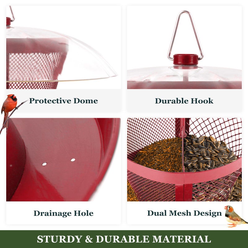 Kingsyard Bird Feeder for Outside, Dual-Use Metal Mesh Wild Bird Feeder with Weatherproof Dome Dual, 2.5 lbs Seed Capacity for Finch Cardinal - Image 4