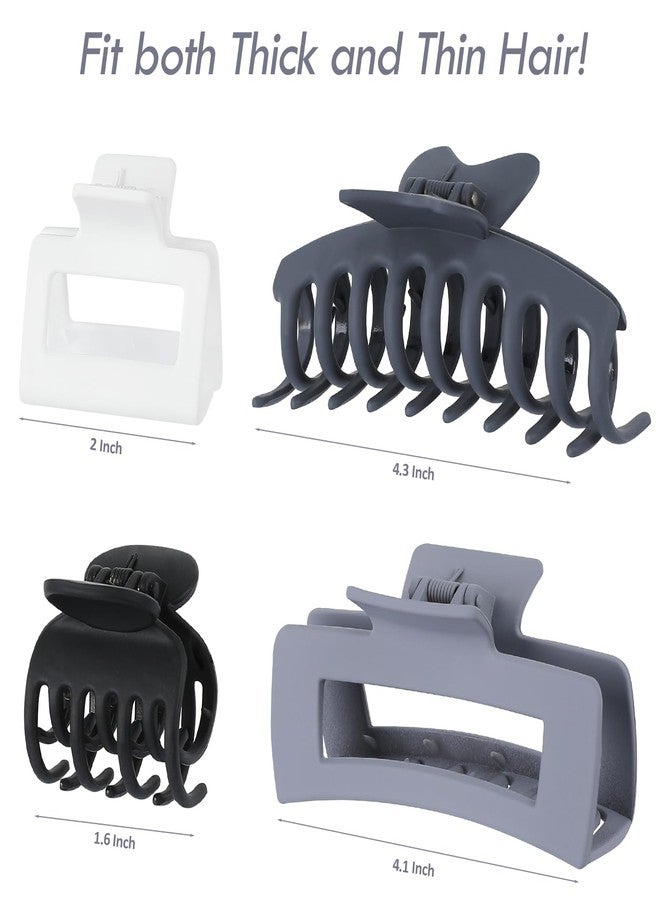 Sisiaipu 8 Pcs Large Claw Clips for Thick Hair, Medium Claw Clips, Small Clips for Thin Hair, Rectangle Square Butterfly Clips for Women - 4 Style Accessories (Grey) - Image 3