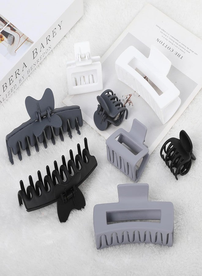 Sisiaipu 8 Pcs Large Claw Clips for Thick Hair, Medium Claw Clips, Small Clips for Thin Hair, Rectangle Square Butterfly Clips for Women - 4 Style Accessories (Grey) - Image 2