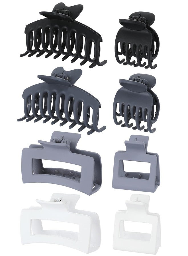 Sisiaipu 8 Pcs Large Claw Clips for Thick Hair, Medium Claw Clips, Small Clips for Thin Hair, Rectangle Square Butterfly Clips for Women - 4 Style Accessories (Grey) - Image 1