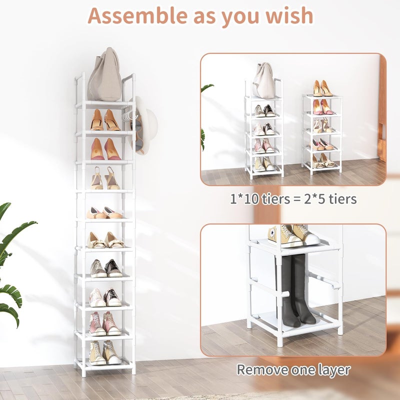 LANTEFUL Tall Narrow Shoe Rack 10-Tier Skinny Shoe Shelf Storage for 10-15 Pairs Shoes and Boots, Space Saving Corner Shoe Rack Organizer for Closet, Entryway, Garage, Living Room,White - Image 4