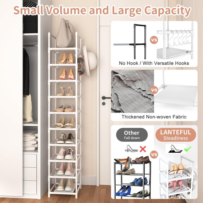 LANTEFUL Tall Narrow Shoe Rack 10-Tier Skinny Shoe Shelf Storage for 10-15 Pairs Shoes and Boots, Space Saving Corner Shoe Rack Organizer for Closet, Entryway, Garage, Living Room,White - Image 5