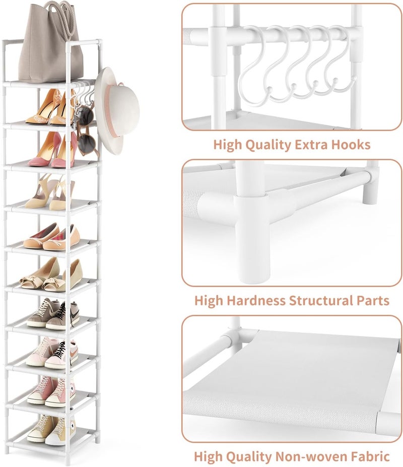 LANTEFUL Tall Narrow Shoe Rack 10-Tier Skinny Shoe Shelf Storage for 10-15 Pairs Shoes and Boots, Space Saving Corner Shoe Rack Organizer for Closet, Entryway, Garage, Living Room,White - Image 3