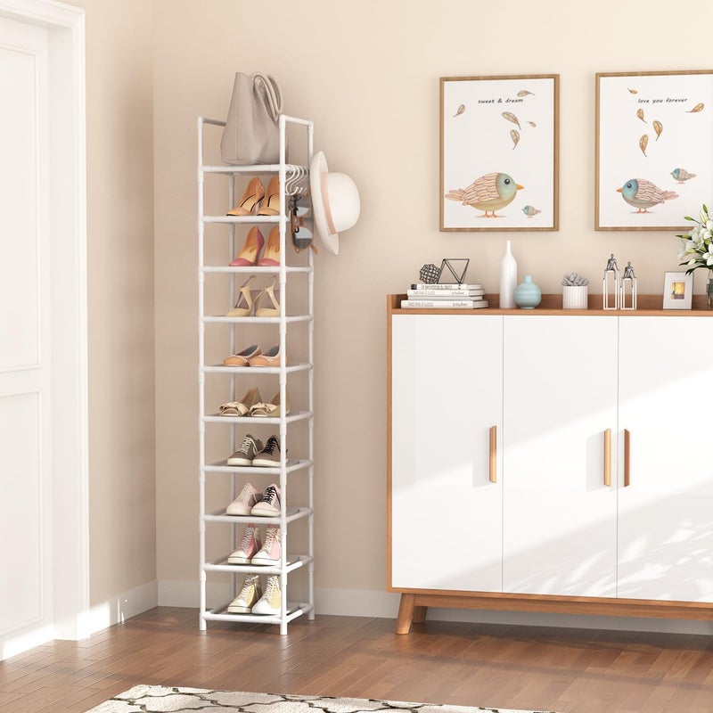 LANTEFUL Tall Narrow Shoe Rack 10-Tier Skinny Shoe Shelf Storage for 10-15 Pairs Shoes and Boots, Space Saving Corner Shoe Rack Organizer for Closet, Entryway, Garage, Living Room,White - Image 1