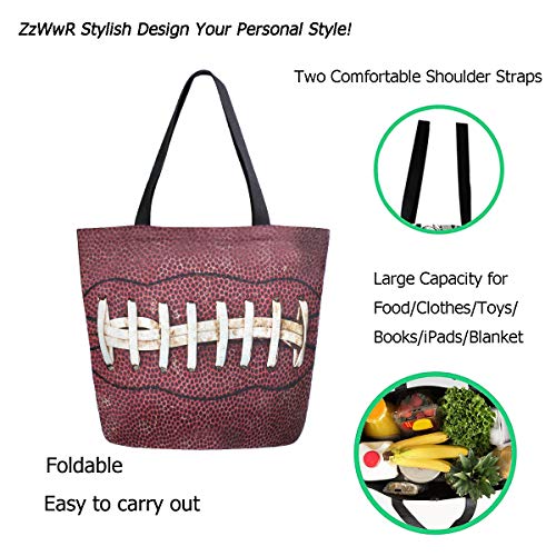 ZzWwR Chic Extra Large Shoulder Grocery Tote Bag, 3D Close Up Of American Football Print Canvas Reusable Handle Bags for Men Women Gym Weekender Picnic Beach Travel Home Storage Market Shopping - Image 3