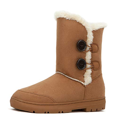 CLPP'LI Womens Twin Button Fully Fur Lined Waterproof Winter Snow Boots-Chestnut-8 - Image 3
