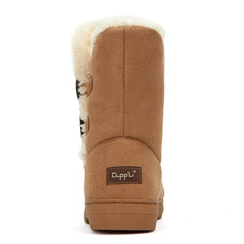 CLPP'LI Womens Twin Button Fully Fur Lined Waterproof Winter Snow Boots-Chestnut-8 - Image 4