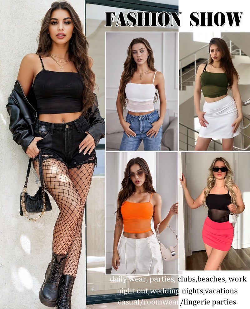 Avidlove Bralettes for Women Spaghetti Strap Mesh Tank Top Tube Slim Y2K Camisole Black X-Large - Image 5