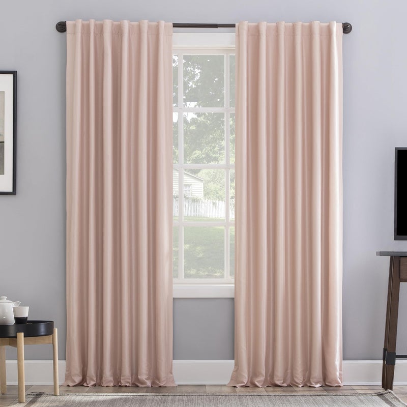 Sun Zero Greyson Faux Dupioni Silk Thermal Extreme Total Blackout Back Tab Curtain Panel, 50" x 84", Blush Pink - Image 1