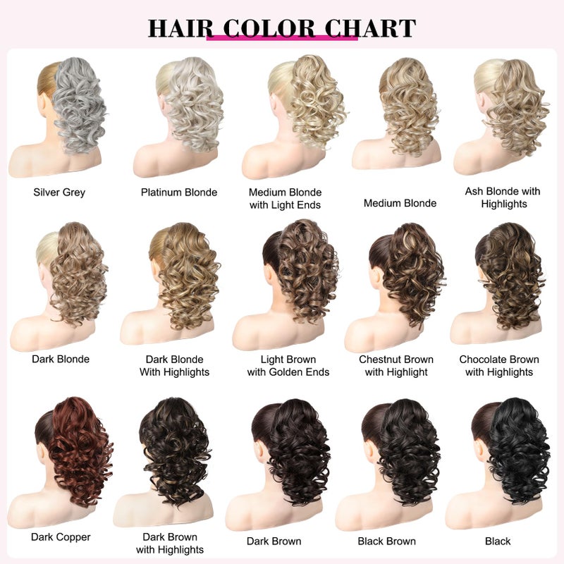 REECHO 12" Ponytail Extension, Classic Loose Curly Wavy Claw Clip Pony tails Hair Extensions Hairpieces for Women - Chestnut Brown with Highlights - Image 5