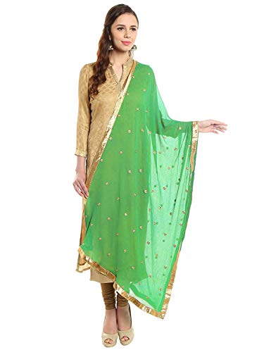 themilestocks Woman's Embroidered Chiffon Dupatta Scarf Shawl Wrap Soft Indian Bridal Wedding (Green) - Image 1