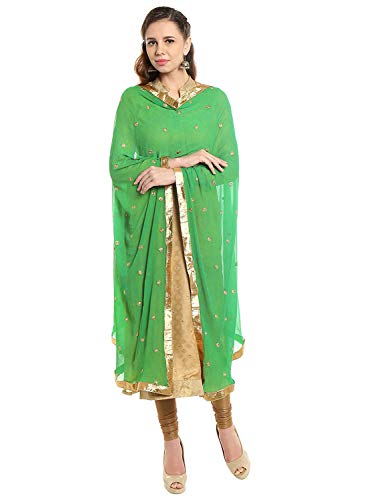 themilestocks Woman's Embroidered Chiffon Dupatta Scarf Shawl Wrap Soft Indian Bridal Wedding (Green) - Image 3