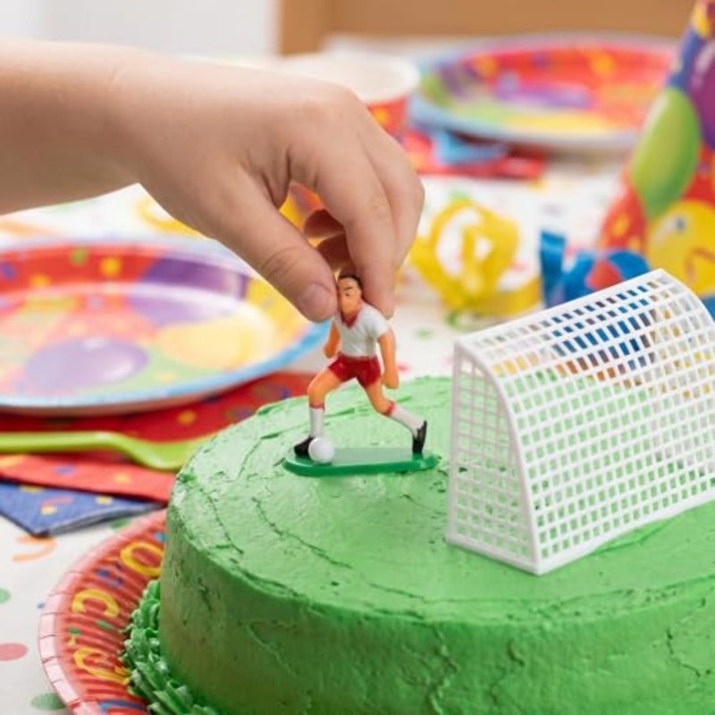 Football Cake Topper Set, Cake Topper with 6 Soccer Player Figures and 2 Goals Creative Sports Themed Birthday Decoration for Boys Non-Edible Soccer Party Decor - Image 5