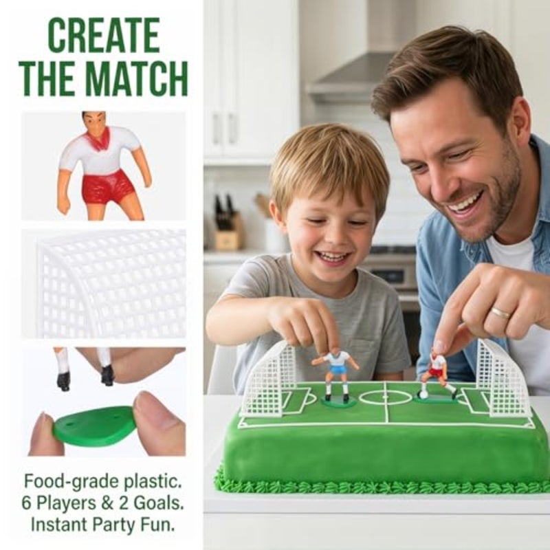 Football Cake Topper Set, Cake Topper with 6 Soccer Player Figures and 2 Goals Creative Sports Themed Birthday Decoration for Boys Non-Edible Soccer Party Decor - Image 3