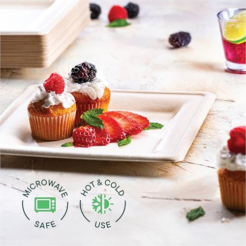 Stack Man 100% Compostable Square Paper Plates [50-Pack] - {PFAS-Free} - {BPI Certified} - [8 Inch] Heavy Duty, Eco-Friendly, Biodegradable Bagasse Dinner Plates - Natural Brown 8" Square Plate by Stack Man - Image 4