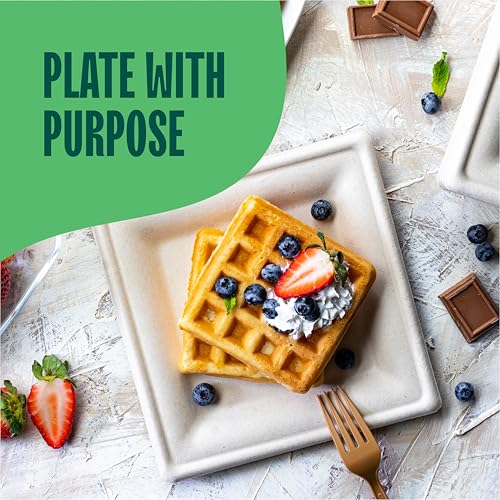 Stack Man 100% Compostable Square Paper Plates [50-Pack] - {PFAS-Free} - {BPI Certified} - [8 Inch] Heavy Duty, Eco-Friendly, Biodegradable Bagasse Dinner Plates - Natural Brown 8" Square Plate by Stack Man - Image 3