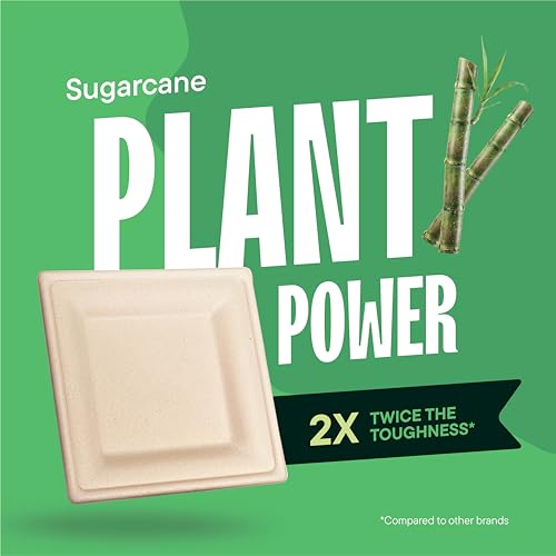 Stack Man 100% Compostable Square Paper Plates [50-Pack] - {PFAS-Free} - {BPI Certified} - [8 Inch] Heavy Duty, Eco-Friendly, Biodegradable Bagasse Dinner Plates - Natural Brown 8" Square Plate by Stack Man - Image 5