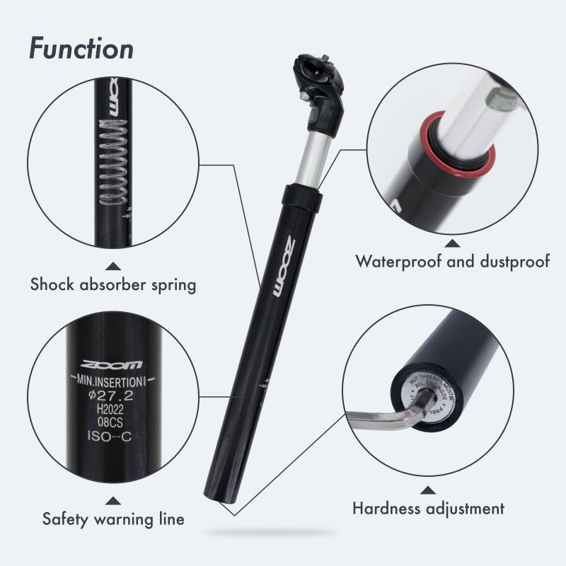 DJC Components DJC Bike Suspension Seatpost Shock Absorber Damper Post 27.2 30.9 31.6 mm, Lightweight Aluminum Body(Black Head,30.4mm(by Shim Adapter)) - Image 5
