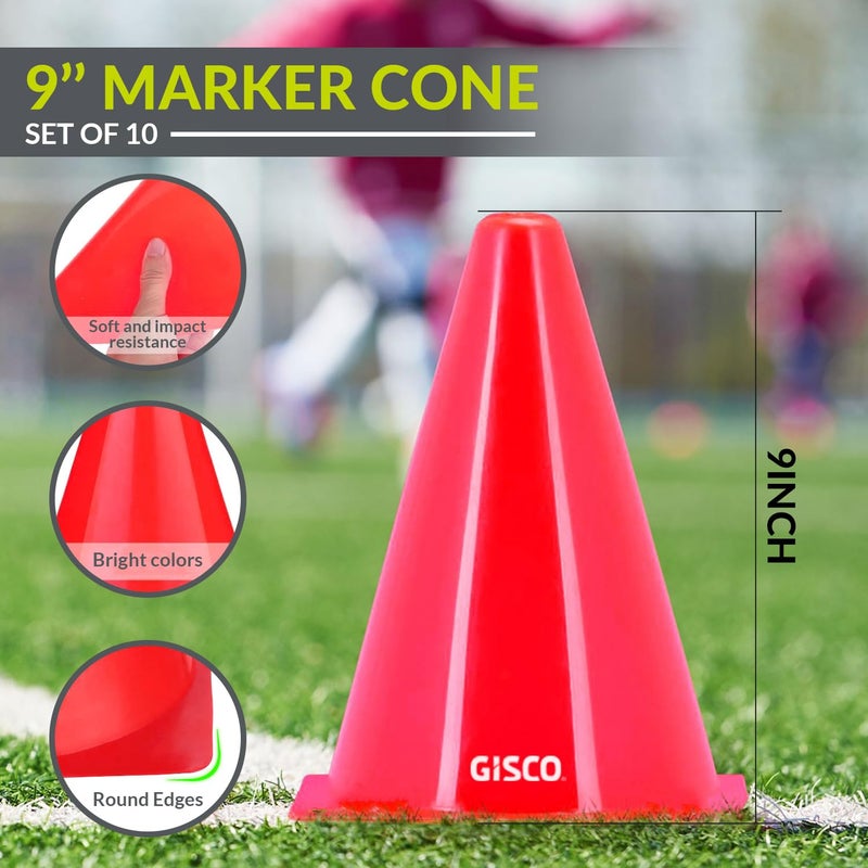 GISCO مجموعة تدريب كرة القدم للسرعة والرشاقة، تشمل حواجز بارتفاع 9 بوصات - 6 قطع + سلم رشاقة بطول 8 م مع حقيبة - قطعة واحدة + مخروط علامة بارتفاع 9 بوصات - 10 قطع + علامة مساحة - 50 قطعة + مظلة سرعة كبيرة - قطعة واحدة + حقيبة مجموعة - Image 3