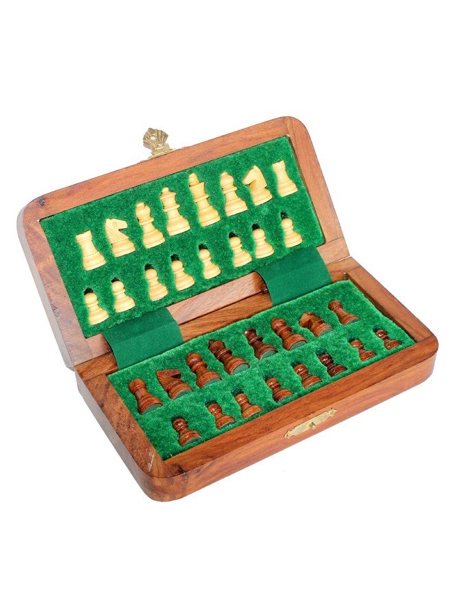 StonKraft StonKraft - 7" X 7" - Wooden Travel Folding Small Chess Game Board Set + Wooden Magnetic Crafted Pieces, Kid, Brown - Image 3