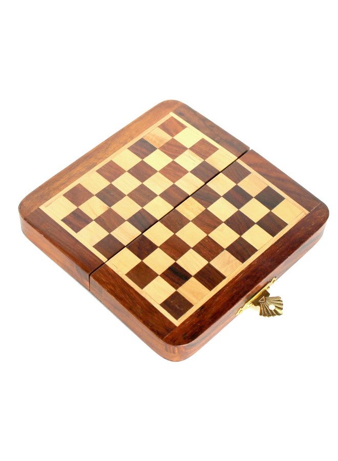 StonKraft StonKraft - 7" X 7" - Wooden Travel Folding Small Chess Game Board Set + Wooden Magnetic Crafted Pieces, Kid, Brown - Image 2