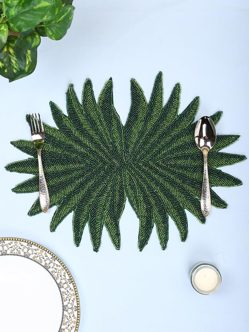 AIVIK Poleyster placemats Beaded Design14 INCH Gulmohar Floral Pattern Best for BedSide TableCenter Table Dining TableShelves Pack of 2 M0028 - Image 2
