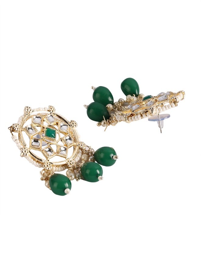 ISHIN Women's Gold Plated Green & White Stone Studded Choker Jewellery Set  - Image 3