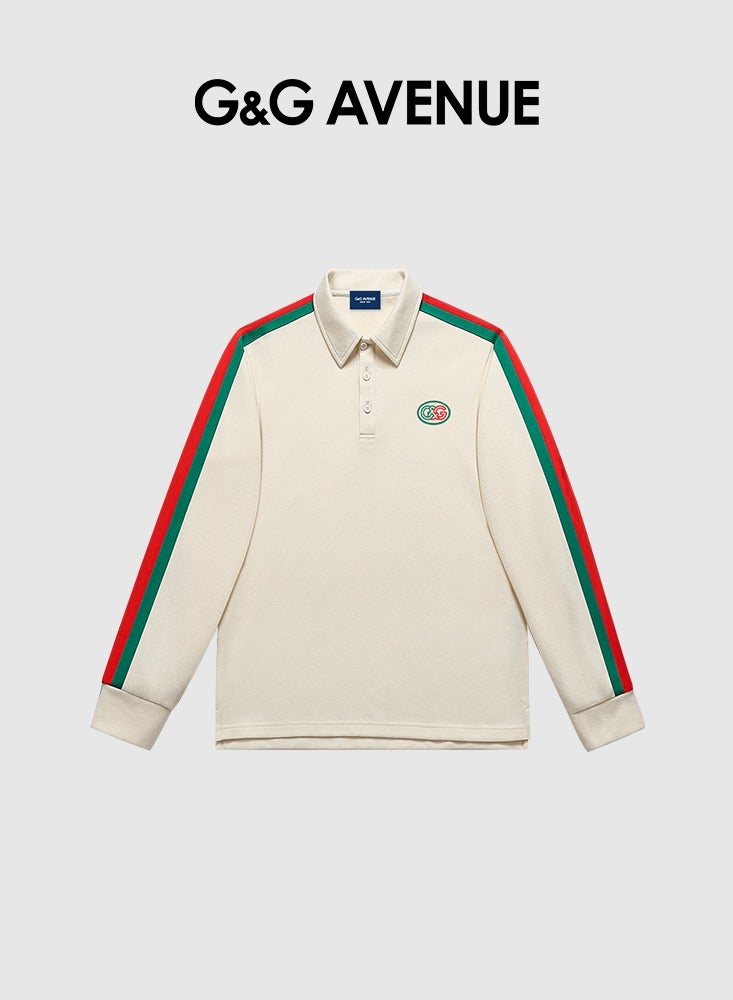 جي آند جي أفينيو الرجال قميص بولو ، قميص الرياضة ، عارضة طوق ، الخريف والشتاء قوس قزح المنسوجة سترة ، لينة ومريحة طويلة الأكمام تي شيرت - Image 1