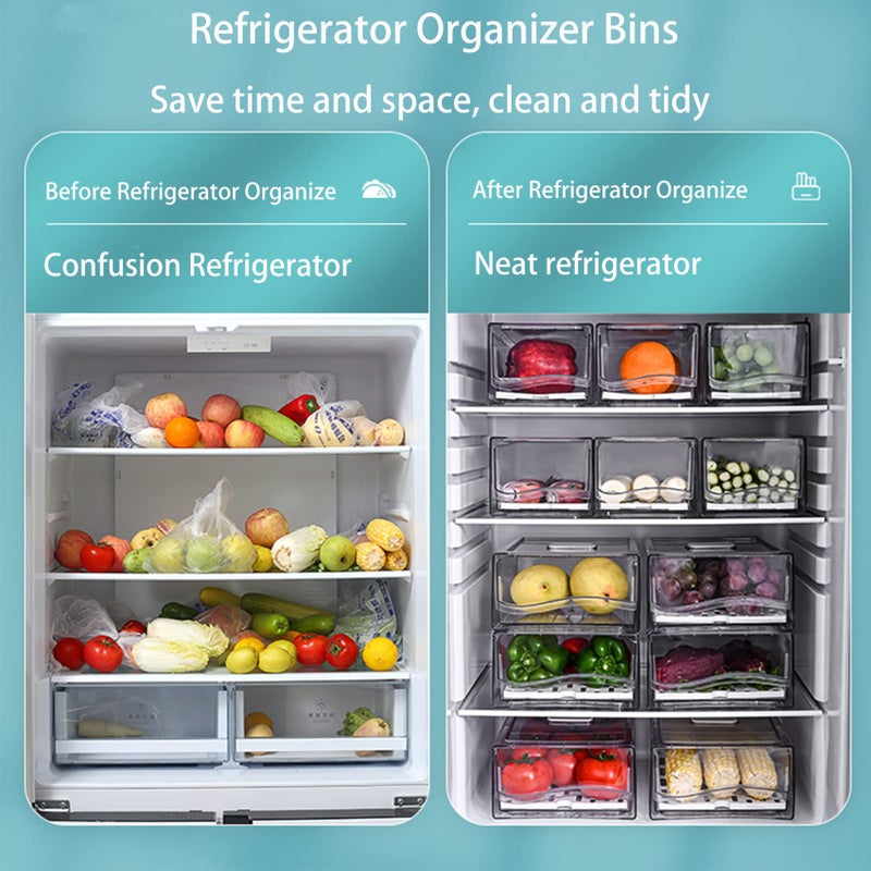 Diskary Fridge Organizer, Stackable Refrigerator Organizer Bins, Reusable Food Storage Containers, Fridge Drawer Organizer in Home Kitchen, Barbecue Shop, Restaurant, BPA-Free (2 Drawers, Large) - Image 3