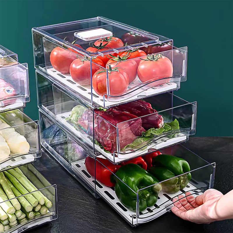 Diskary Fridge Organizer, Stackable Refrigerator Organizer Bins, Reusable Food Storage Containers, Fridge Drawer Organizer in Home Kitchen, Barbecue Shop, Restaurant, BPA-Free (2 Drawers, Large) - Image 1