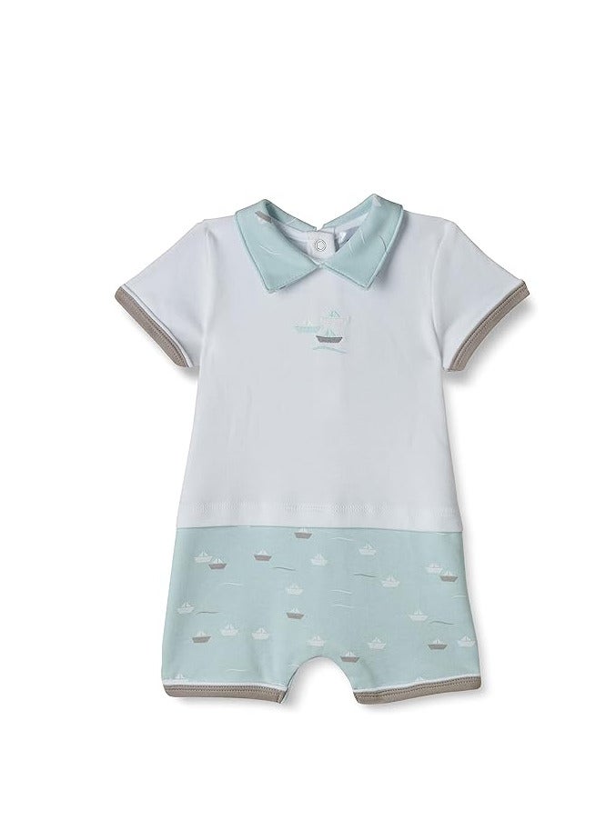 Moon MOON 100% Cotton Romper With Collar 3-6M Teal - Little Boat  - Image 1