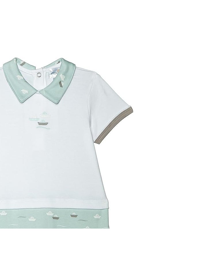 Moon MOON 100% Cotton Romper With Collar 3-6M Teal - Little Boat  - Image 2