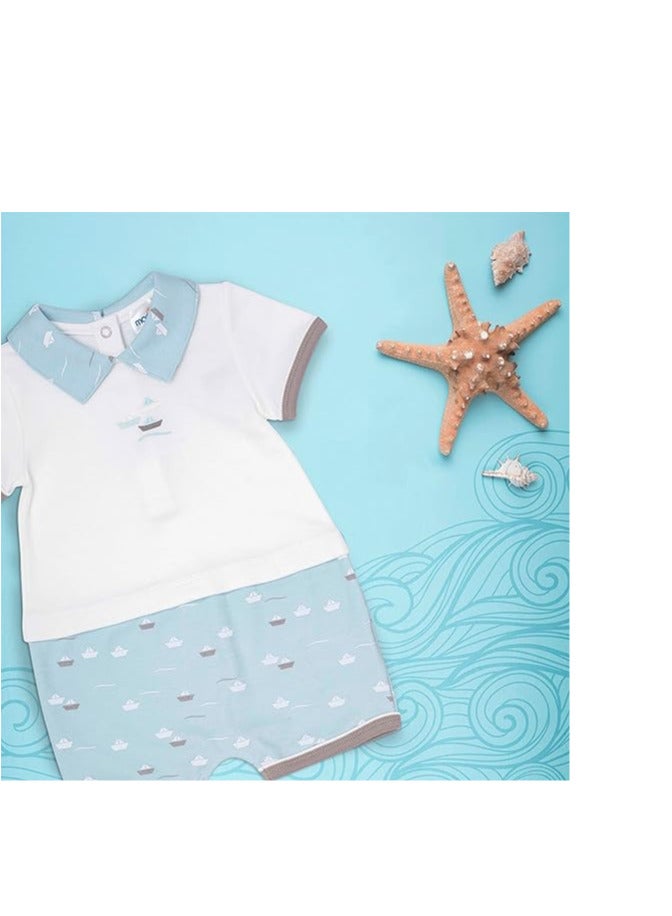 Moon MOON 100% Cotton Romper With Collar 3-6M Teal - Little Boat  - Image 5