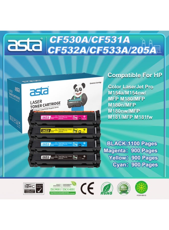استا خرطوشة حبر ملونة واحدة من ASTA 205A CF530A CF531A CF532A CF533A متوافقة مع طابعة HP Color LaserJet Pro M154A M154Nw MFP M180 M180N M180Nw M181 M181Fw طباعة ملونة كاملة تركيب سريع وبسيط مناسب للطباعة اليومية عالية الحجم - Image 1