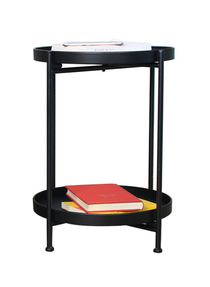 Perfii طاولة معدنية مستديرة مكونة من طبقتين مع صينية قابلة للإزالة، طاولة قابلة للطي ومقاومة للماء لغرفة المعيشة والشرفة والمكتب - Image 1