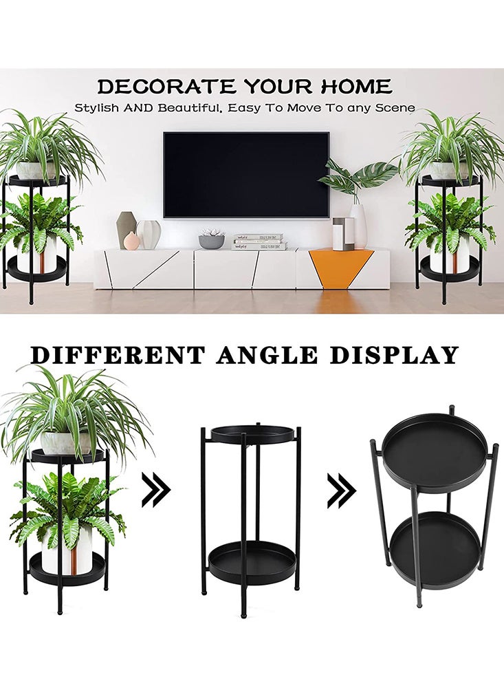 Perfii طاولة معدنية مستديرة مكونة من طبقتين مع صينية قابلة للإزالة، طاولة قابلة للطي ومقاومة للماء لغرفة المعيشة والشرفة والمكتب - Image 3