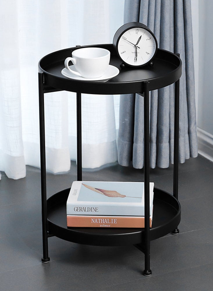 Perfii طاولة معدنية مستديرة مكونة من طبقتين مع صينية قابلة للإزالة، طاولة قابلة للطي ومقاومة للماء لغرفة المعيشة والشرفة والمكتب - Image 4