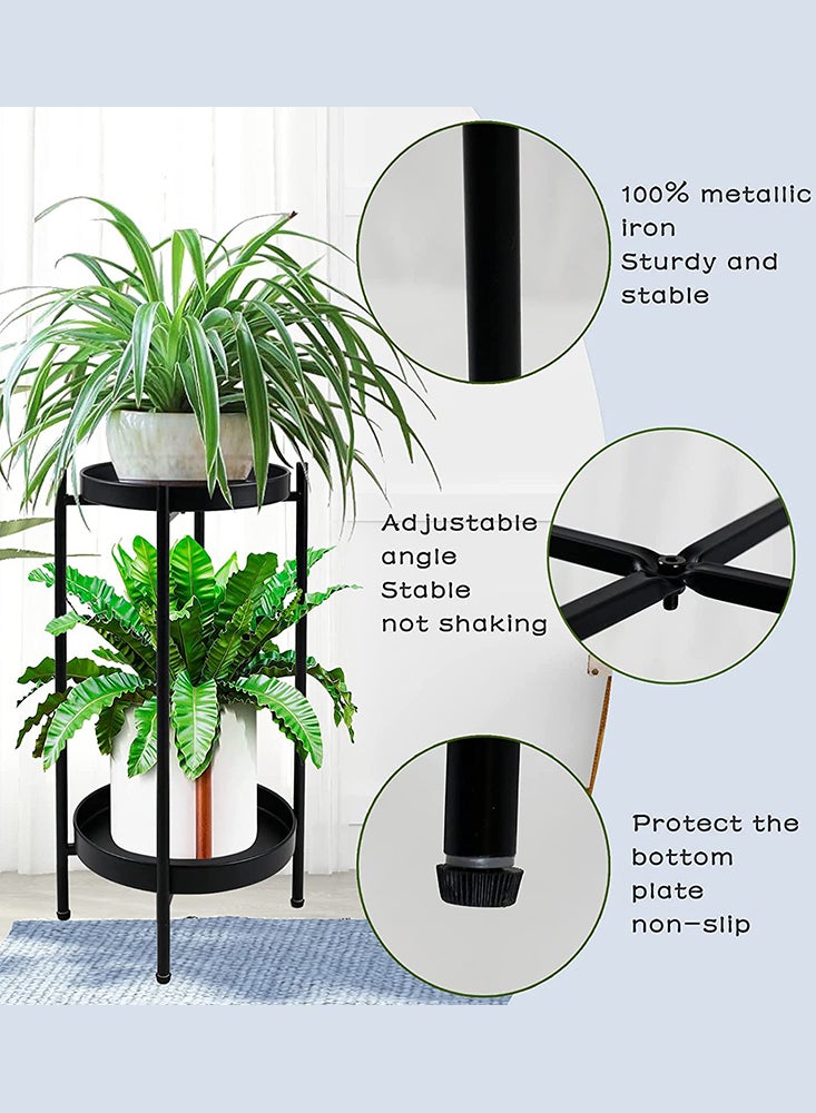 Perfii طاولة معدنية مستديرة مكونة من طبقتين مع صينية قابلة للإزالة، طاولة قابلة للطي ومقاومة للماء لغرفة المعيشة والشرفة والمكتب - Image 2