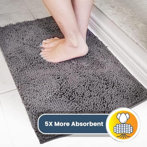 Muddy Mat® 4-Piece Grey Medium 30"X19" AS-SEEN-ON-TV Highly Absorbent Microfiber Door Mat, Bath Mat and Pet Rug, Non Slip Thick Washable, Soft Chenille for Kitchen Bathroom Bedroom Indoor and Outdoor - Image 4