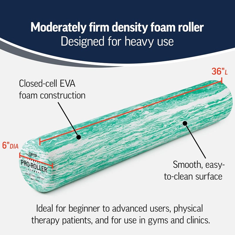 OPTP PRO-ROLLER Standard Density Foam Roller - Durable Roller for Back Massage, Deep Tissue Foam Roller Exercises, Stretching, Fitness, Yoga and Pilates - 36 Inches by 6 Inches, Green - Image 3
