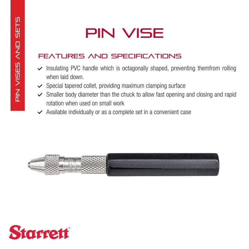 Starrett Pin Vise Set with Insulated Octagonal Handle Smaller Body Diameter and Special Tapered Collet for Maximum Clamping Surface  0040 Range  166A - Image 2