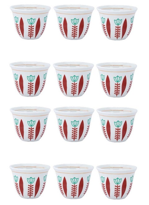 12-Piece Cawa Cups Sip in Style with White and Red Floral Design 60Ml | 90 ML / 120 ML
