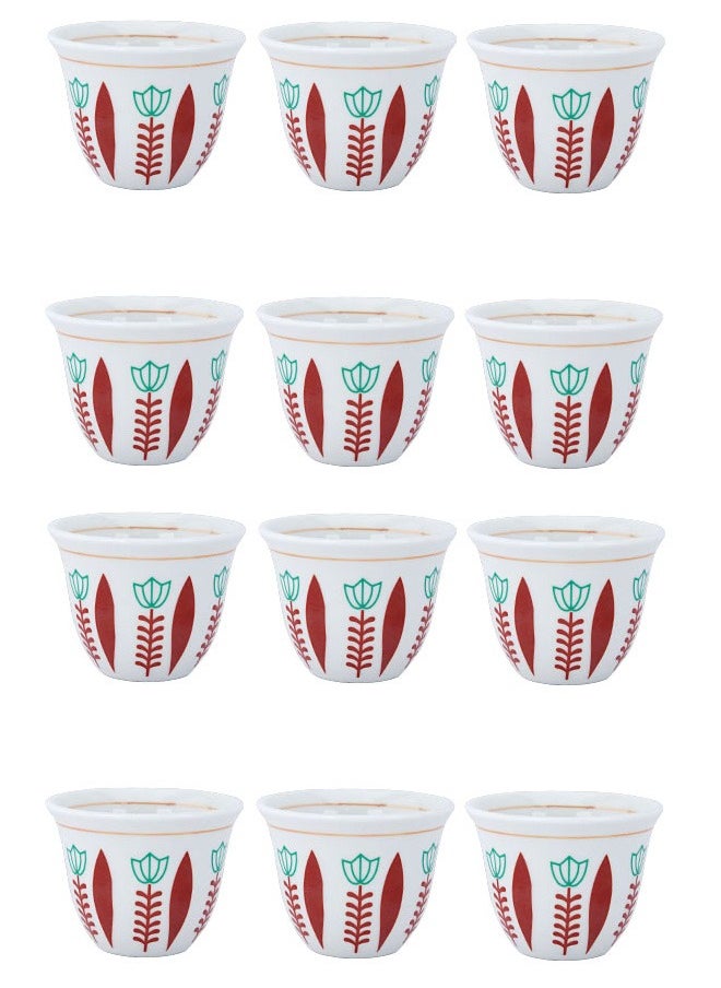 Badraig - 12-Piece Cawa Cups Sip in Style with White and Red Floral Design 60Ml | 90 ML / 120 ML - Image 1