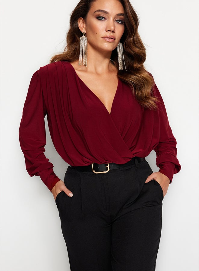 trendyol Dark Claret Red Wrapped Knitted Bodysuit TPRSS21BD0029 - Image 2