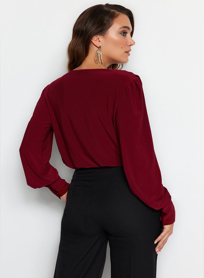 trendyol Dark Claret Red Wrapped Knitted Bodysuit TPRSS21BD0029 - Image 5