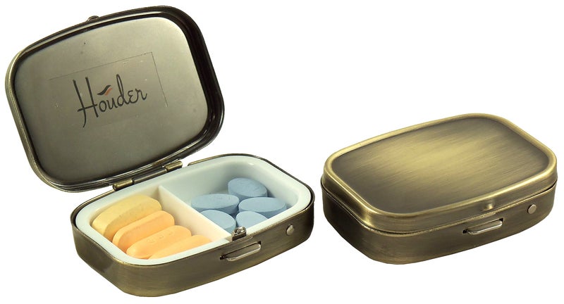 Houder Classy Brass Pill Box - Decorative Pill Case with Gift Box - Carry Your Meds in Style (Rectangular) - Image 2