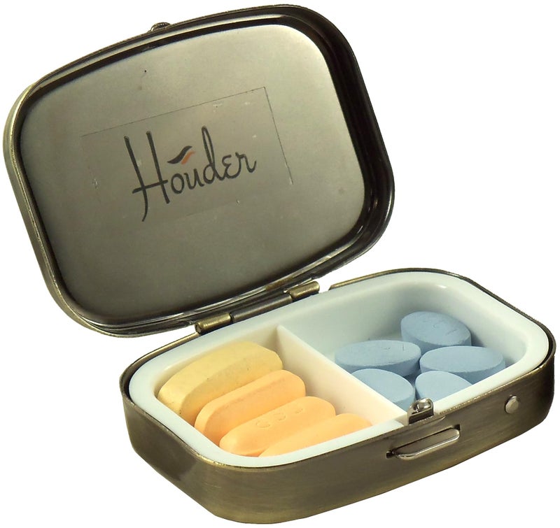 Houder Classy Brass Pill Box - Decorative Pill Case with Gift Box - Carry Your Meds in Style (Rectangular) - Image 3
