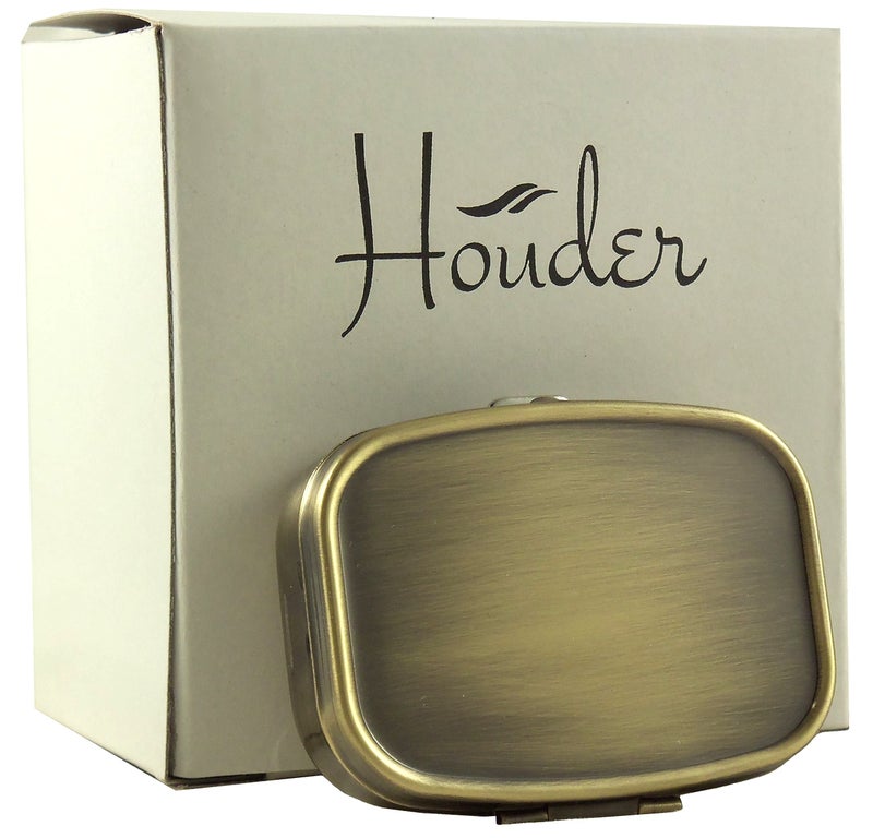 Houder Classy Brass Pill Box - Decorative Pill Case with Gift Box - Carry Your Meds in Style (Rectangular) - Image 1