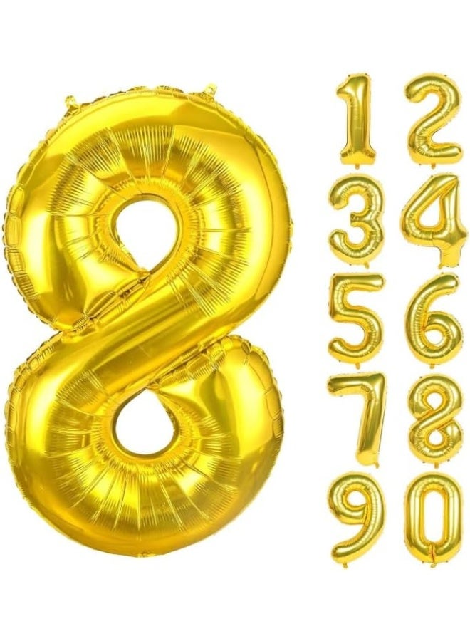 Gold Number Balloon, Large Foil Mylar Party Decoration with Numbers 0-9 (GOLD, 8)